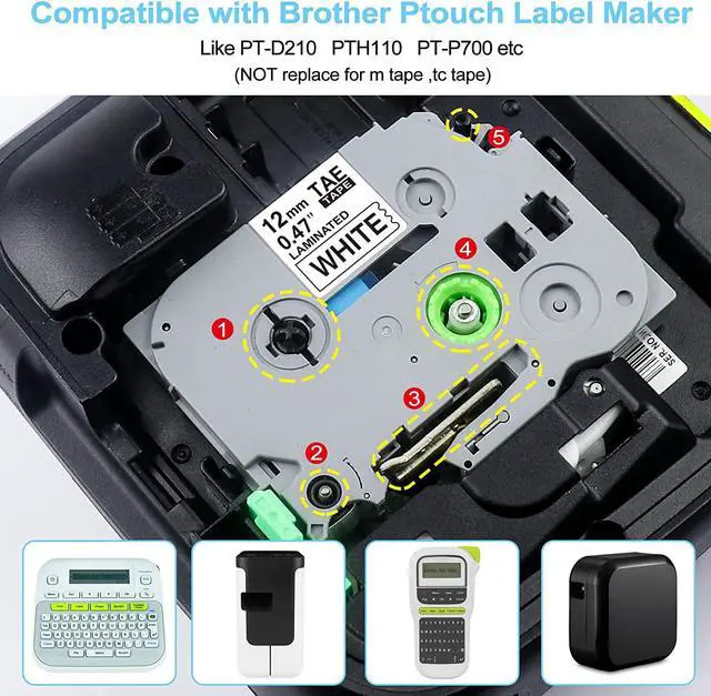 Alt view image 2 of 7 - Compatible Label Tape Replacement for Brother TZe-231 P Touch Label Maker Tape 12mm 0.47" Laminated White TZ-231 Tze231 for P Touch PTD210 PTH110 PTD400 PTD600,Black on White,3-Pack
