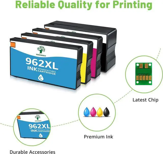 Alt view image 5 of 7 - GREENSKY Remanufactured Ink Cartridge Replacement 962XL 962 XL High Yield OfficeJet Pro 9010 9015 9025 9018 9020 9012 9019 9016 9014 9027 9029 9026 9022 9028 Printer Ink (4 Combo Pack)