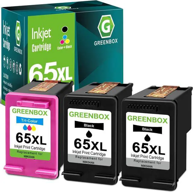 Main image of GREENBOX 65XL Ink Cartridges for Envy 5055 DeskJet 3755,2 Black 1 Tri-Color