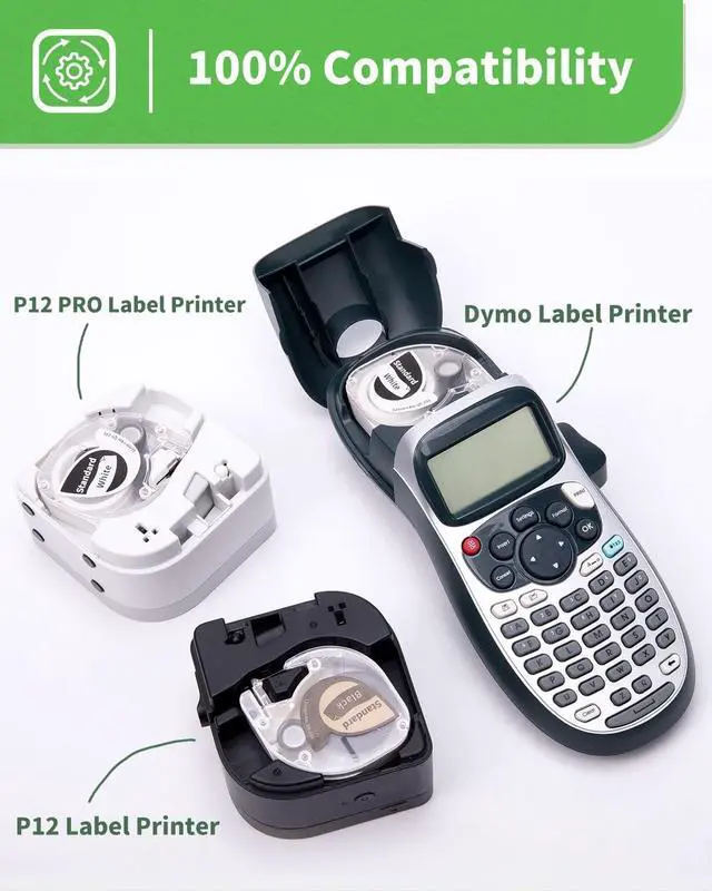Alt view image 3 of 7 - Label Tape Replacement for Dymo Letratag Refills, Plastic Label Tape Work with Dymo LetraTag LT-100H, LT-100H Plus, Phomemo P12, Phomemo P12-PRO, Label Maker Tape 12mm x 4m 1/2 x 13, Black on Clear
