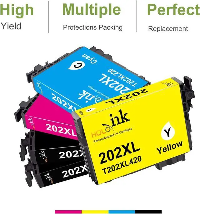 Alt view image 2 of 7 - 202XLInk Cartridges Remanufactured Replacement for Epson 202 Ink Cartridgesuse with Epson Workforce WF-2860 Expression Home XP-5100 Printer (2 Black, Cyan, Magenta, Yellow, 5-Pack)