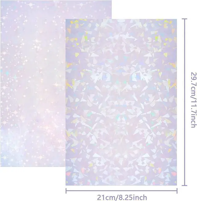 Alt view image 2 of 7 - 2 Types Transparent Holographic Laminate Sheets Overlay Lamination Vinyl A4 Size Self-Adhesive Holographic Laminate Film Waterproof Vinyl Sticker Paper for DIY Crafts, 10 Sheets 8.25 x 11.7 Inches