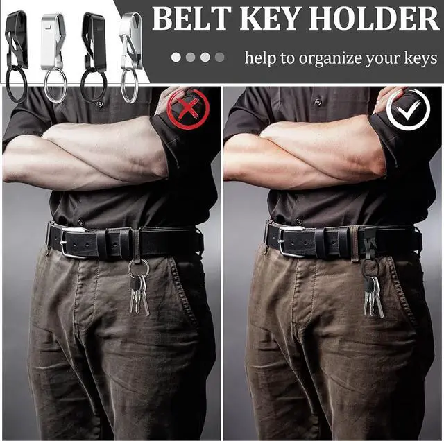 Alt view image 4 of 7 - Moxweyeni 4 Pieces Belt Key Clip Key Holder, Black, Silver | Metal Clip Keychain Security Hook, Quick Access Rings for Work Office, Stainless Steel Build, Hands-free Carrying