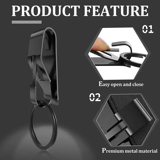 Alt view image 3 of 7 - Moxweyeni 4 Pieces Belt Key Clip Key Holder Security Metal Keychain Clip Ring for Men Home Office Supplies(Black)