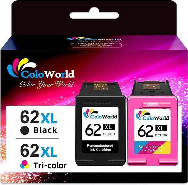 Main image of ColoWorld 62XL Ink Cartridges Black Color  Ink 62XL Black/Color Combo Pack, 62 62 XL, Compatible for Envy 7640 5660 5540 5661 5642 5640 5663 5544 5542 5549 OfficeJet 5740 5745 5746 Printer