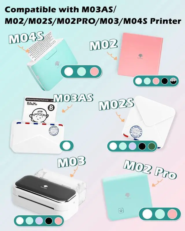 Alt view image 7 of 7 - Phomemo M04AS Mini Printer with 53mm Color Adhesive Paper Bundle