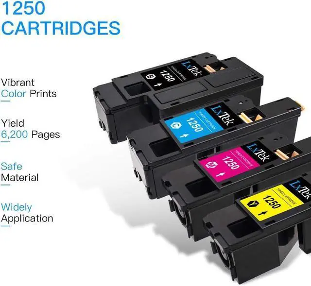 Alt view image 2 of 7 - LxTek Compatible Toner Cartridge Replacement for Dell 1250 810WH C5GC3 XMX5D WM2JC to use with 1250c C1760nw C1765nfw C1765nf 1350cnw 1355cn 1355cnw Printer (Black Cyan Magenta Yellow, 4-Pack)