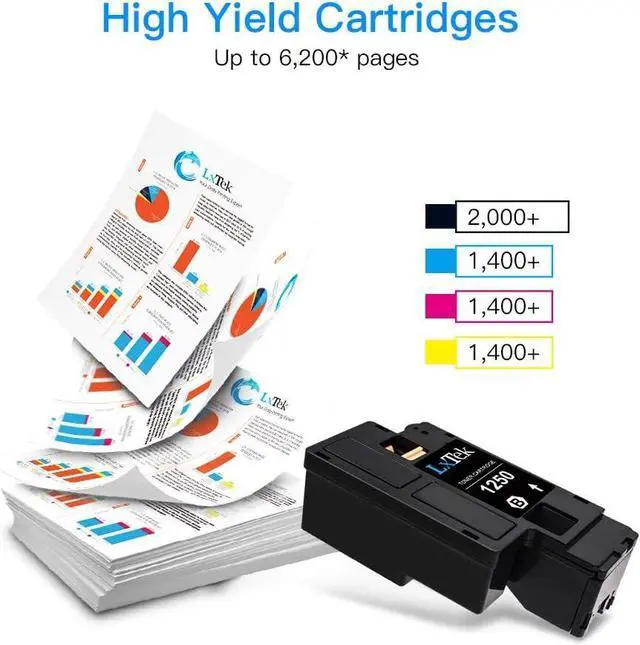 Alt view image 4 of 7 - LxTek Compatible Toner Cartridge Replacement for Dell 1250 810WH C5GC3 XMX5D WM2JC to use with 1250c C1760nw C1765nfw C1765nf 1350cnw 1355cn 1355cnw Printer (Black Cyan Magenta Yellow, 4-Pack)