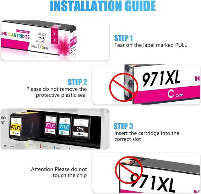 Alt view image 4 of 7 - Miss Deer 970XL 971XL 970 971 Compatible Ink Cartridges Replacement  970 971 XL,Work  Officejet Pro X576dw X451dn X451dw X476dw X476dn X551dw Printer (4 Pack)