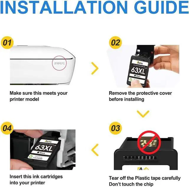 Alt view image 6 of 7 - FAcms Remanufactured 63xl Black Ink Cartridge Replacement  63 63XL  OfficeJet 3830 5255 5258 Envy 4520 4512 4513 4516 DeskJet 1112 1110 3630 3632 3634 2130 2132 Printer (2 Black)