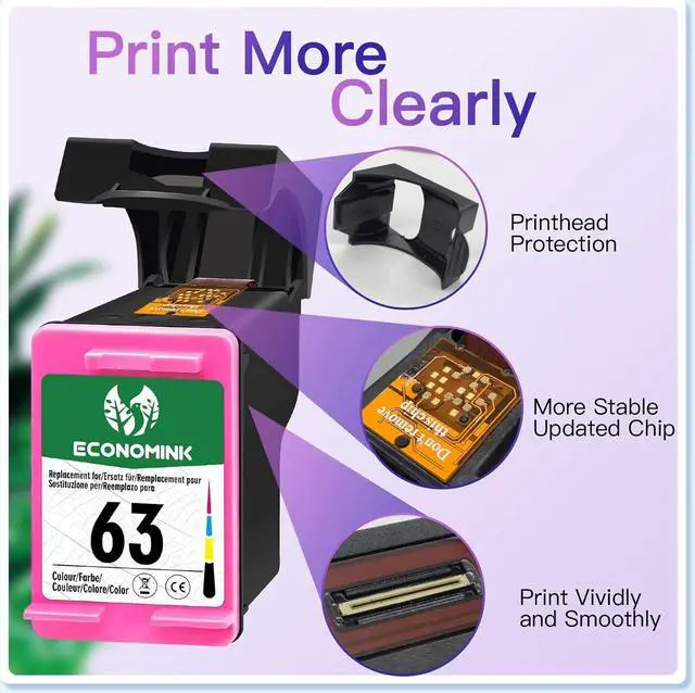 Alt view image 4 of 7 - Economink Remanufactured Ink Cartridge Replacement Ink 63 Compatible with OfficeJet 3830 5255 5258 4650 4652 4655 Envy 4520 4512 4513 4516 DeskJet 1112 2130 3630 3632 3634 2130 2132 Printer