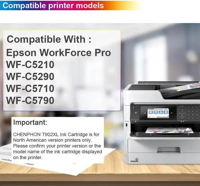Alt view image 2 of 6 - CHENPHON Remanufactured Ink Cartridge Replacement for Epson 902XL 902 T902XL T902 High Yield use for Workforce WF-C5210 WF-C5290 WF-C5710 WF-C5790 (4 Pack) (Multicolor)