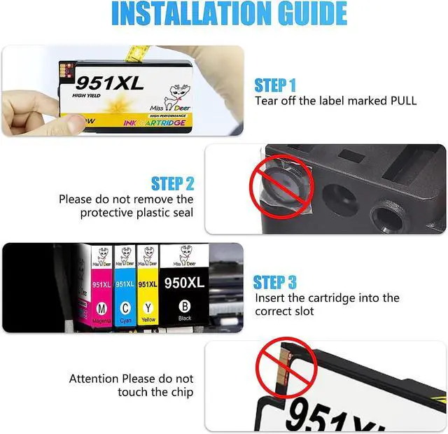 Alt view image 4 of 7 - Miss Deer 950XL 951XL Combo Pack Compatible Ink Cartridges Replacement  950 951XL,Work  Officejet Pro 8610 8600 8620 8630 8640 8100 8615 251dw 271dw 276dw(2BK,2C,2M,2Y)