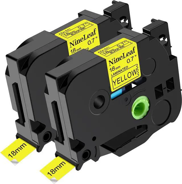 Main image of NineLeaf 2PK Laminated P-Touch Label Tape Replacement Compatible for Brother TZ-641 TZe-641 TZe641 (3/4" X 26.2', 18mm x 8m, Black on Yellow)