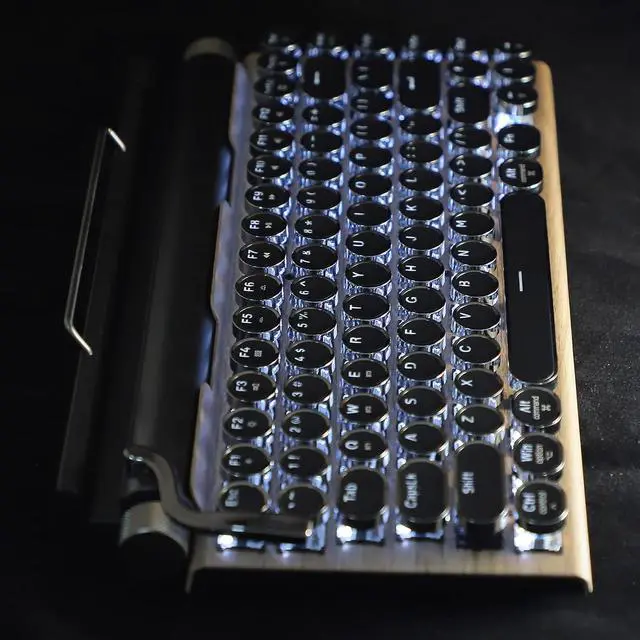 Alt view image 5 of 7 - Typewriter-Style Retro Mechanical Keyboard LED Backlight 83 Keys Bluetooth 5.0 Blue Axis Wood Color Panel Compatible with iOS/Android/Windows/Vista/Linux/Mac Office/Gaming, 12.8x6.6x1.6in