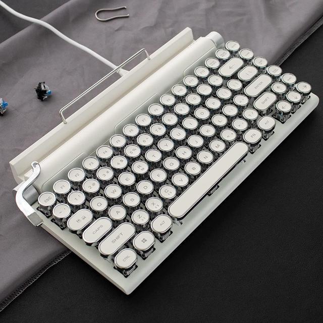 Retro Typewriter Keyboard Punk Vintage Round Keycaps Bluetooth 5.0