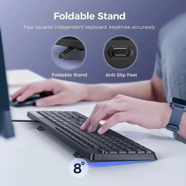 Alt view image 6 of 7 - Wired Keyboard,Quiet Keyboard, Multimedia USB Computer Keyboard, Silent Keyboardwith Low Profile Chiclet Keys,Large Number Pad,Spill-Resistant,Anti-Wear Letters,Full Size for Laptop,Desktop