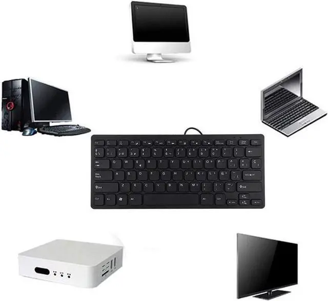 Alt view image 4 of 7 - Wendry Mini Keyboard Wired Ultra-Thin 78 Keys USB Keyboards,Portable Spanish Keyboard USB for Desktop Computer,Suitable for Both Office and Games,Black