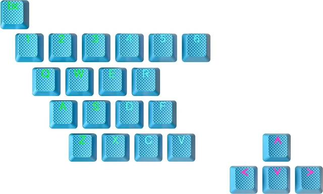 Main image of Ranked Rubber Keycap Set | Double Shot Translucent | OEM Profile for Mechanical Gaming Keyboard (Neon Blue, 23 Keys)