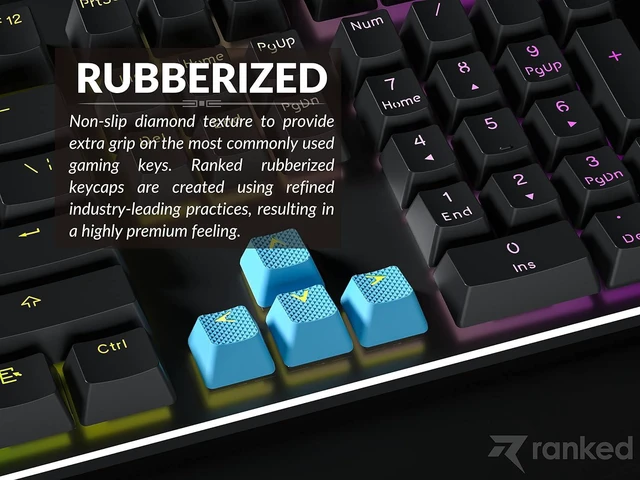 Alt view image 3 of 7 - Ranked Rubber Keycap Set | Double Shot Translucent | OEM Profile for Mechanical Gaming Keyboard (Neon Blue, 23 Keys)