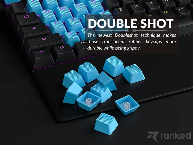 Alt view image 4 of 7 - Ranked Rubber Keycap Set | Double Shot Translucent | OEM Profile for Mechanical Gaming Keyboard (Neon Blue, 23 Keys)