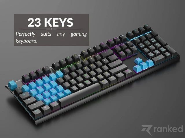 Alt view image 6 of 7 - Ranked Rubber Keycap Set | Double Shot Translucent | OEM Profile for Mechanical Gaming Keyboard (Neon Blue, 23 Keys)
