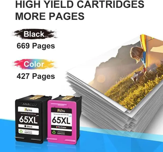 Alt view image 2 of 7 - FACMS Remanufactured Ink Cartridges Replacement  65XL 65 XL Ink Cartridge for Envy 5055 5052 5058 DeskJet 3755 2652 2655 3722 3723 3752 3758 3730 3720 3700 2622 2655 Printer (1 Black, 1 Color)