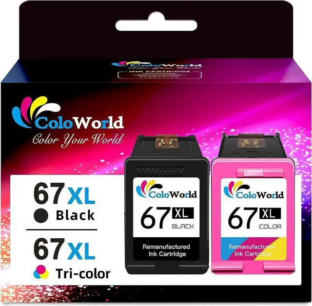 Main image of ColoWorld  67XL Ink Cartridges Black/Color Combo Pack, 67XL  Printer Ink  Ink 67 67, Compatible for DeskJet 4155e 2755e 2700 4100 2752e Envy 6000 6055e 6400 6455e 6458e Printer