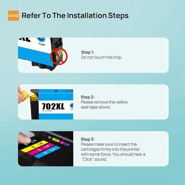 Alt view image 6 of 6 - 702 702XL Ink Cartridge Replacement for Epson 702 XL 702XL T702XL to use with Workforce Pro WF-3720 WF-3730 WF-3733 Printer with New Upgraded Chips (1 Black, 1 Cyan, 1 Magenta, 1 Yellow)