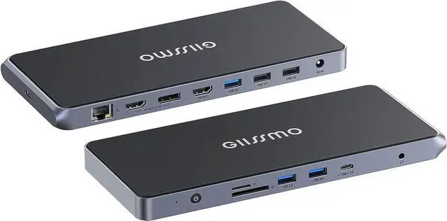 Main image of USB C Docking Station Dual Monitor for Windows and Mac, GIISSMO 13-in-1 Laptop Docking Station Dual 4K HDMI and Displayport (HDMI 1/DP+HDMI 2), 20W Charging, RJ45, USB 3.0/2.0, Audio, TF/SDBlack