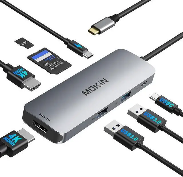 Main image of MOKiN USB C Docking Station Dual Monitor, USB C to Dual HDMI Adapter, 8 in 1 Laptop Docking Station with 2 HDMI(4K @60Hz), PD Charging, USB A&C 3.0 Ports, SD/TF for /HP/Lenovo/Surface/Yoga etc