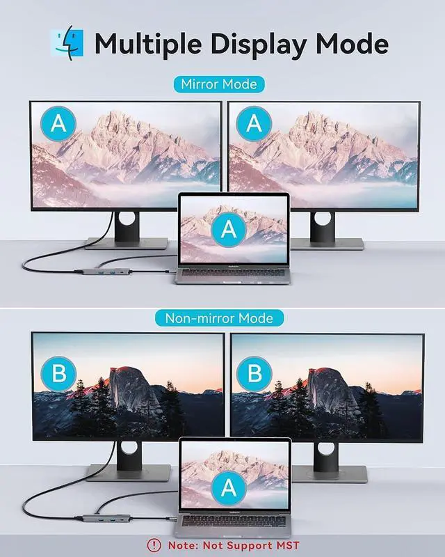 Alt view image 4 of 7 - MOKiN USB C Docking Station Dual Monitor, USB C to Dual HDMI Adapter, 8 in 1 Laptop Docking Station with 2 HDMI(4K @60Hz), PD Charging, USB A&C 3.0 Ports, SD/TF for /HP/Lenovo/Surface/Yoga etc