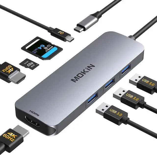 Main image of USB C to Dual HDMI Adapter, USB C Docking Station Dual Monitors for Windows,USB C Adapter with Dual HDMI,3 USB Port,SD/TF, PD Port Compatible for Dell XPS 13/15, Lenovo Yoga,etc