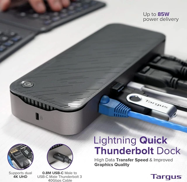 Alt view image 2 of 7 - Targus USB C Docking Station, Thunderbolt 3 DV4K Docking Station Dual Monitor 85W PD, USB C Laptop Docking Station, Ethernet, 5 Port USB Docking Station for Mac, 2 DisplayPorts (DOCK215USZ)