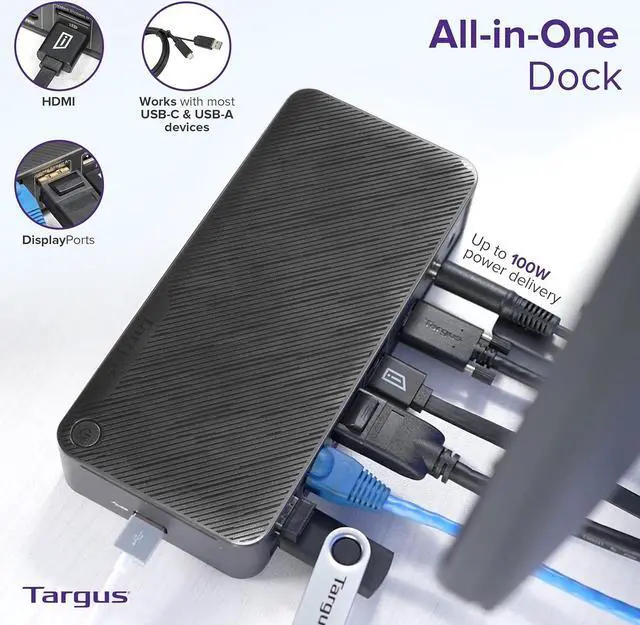Alt view image 3 of 7 - Targus USB C Docking Station Universal DV4K, USB C Laptop Docking Station Dual Monitor 2 HDMI, with Legacy Host Power Kit, Works w/Operating Systems Like Windows, Mac, Android, iOS (DOCK182USZ)