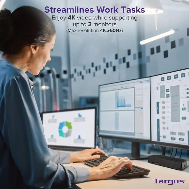 Alt view image 4 of 7 - Targus USB C Docking Station Universal DV4K, USB C Laptop Docking Station Dual Monitor 2 HDMI, with Legacy Host Power Kit, Works w/Operating Systems Like Windows, Mac, Android, iOS (DOCK182USZ)