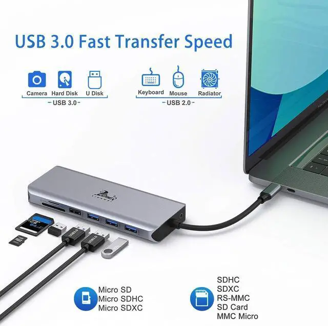 Alt view image 7 of 7 - USB C Laptop Docking Station Dual Monitor,14 in 1 Dual HDMI+VGA, 4K USB C Triple Display Docking Station,with Ethernet,3USB3.0,2 USB2.0,PD,USB C Port,SD/TF, Audio for MacBook/Dell/Lenovo/HP