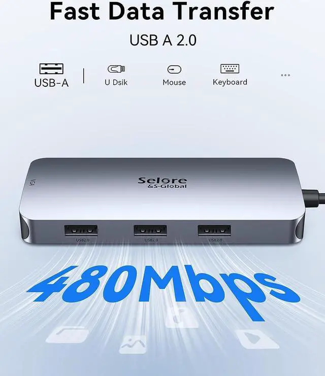 Alt view image 5 of 6 - USB C Docking Station Dual Displayport, Selore Laptop Docking Station Dual Monitor, USB C Hub with 2 DP, HDMI, VGA, 3*USB Port, Multi Monitor Adapter for , HP, Lenovo, etc