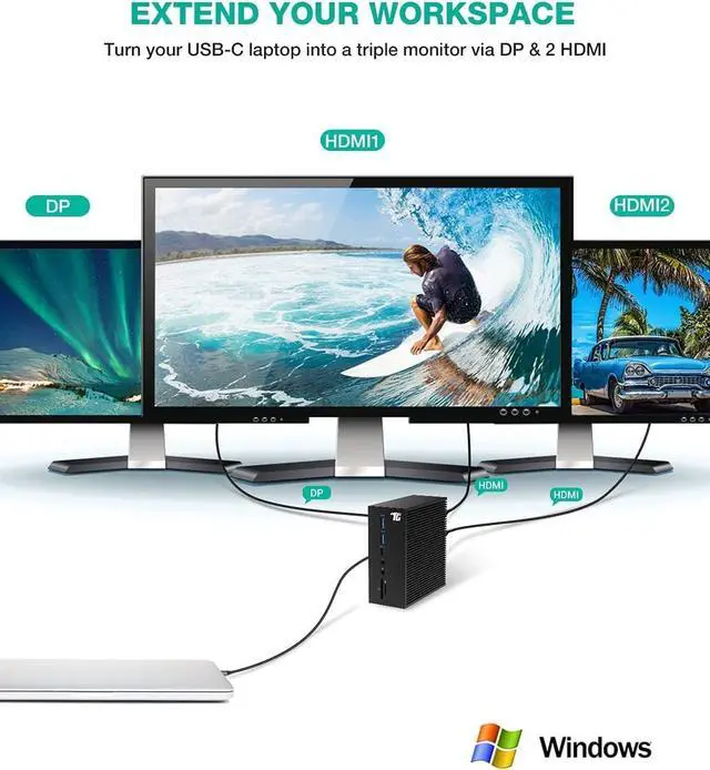 Alt view image 2 of 7 - Tiergrade USB C Docking Station Dual Monitor for Windows/macOS, 17 in 1 Triple Display Laptop Docking Station, USB-C Dock with Dual 4K HDMI, DP, S/PDIF, 6 USB Ports, Ethernet, Audio, SD/TF, 60W PD