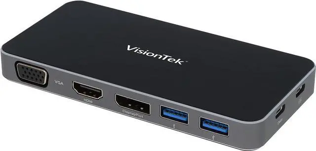 Main image of VisionTek VT200 Portable USB-C Dual Monitor Hub - 1x DP, 1x HDMI, 1x VGA, 2X USB-A Ports, 1x USB-C for Windows/MacOS/ChromeOS/iOS