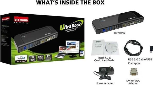Alt view image 2 of 5 - Diamond Multimedia Dual Video Output, USB/USB-C/TB3 Universal Docking Station with Gigabit Ethernet, HDMI, DVI, Audio for Windows 11, MacOS, Android 5.0+. DisplayLink Certified DL-3900 Chip (DS3900V3)