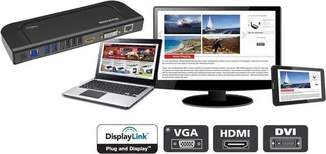 Alt view image 3 of 5 - Diamond Multimedia Dual Video Output, USB/USB-C/TB3 Universal Docking Station with Gigabit Ethernet, HDMI, DVI, Audio for Windows 11, MacOS, Android 5.0+. DisplayLink Certified DL-3900 Chip (DS3900V3)