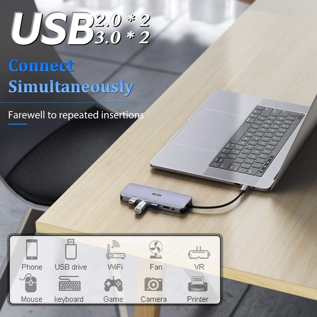 Alt view image 5 of 7 - USB C Multiport Hub, ICZI 11 in 1 Type C Adapter with Ethernet Port, 4K HDMI, VGA, USB 3.0 Ports, 100W Power Delivery Charging, SD/TF Card Reader for MacBook Pro Air, Laptops, Logitech Webcam