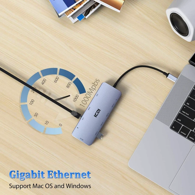 Alt view image 6 of 7 - USB C Multiport Hub, ICZI 11 in 1 Type C Adapter with Ethernet Port, 4K HDMI, VGA, USB 3.0 Ports, 100W Power Delivery Charging, SD/TF Card Reader for MacBook Pro Air, Laptops, Logitech Webcam