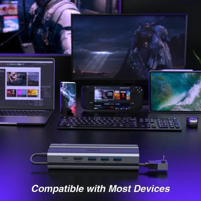 Alt view image 6 of 7 - 6 in 1 Steam Deck Docking Station, Steam Deck Dock with HDMI 4K@60Hz, 3*USB 3.0, 100W PD Charging, 1Gbps Ethernet, Steam Deck Accessories Stand for Valve Deck