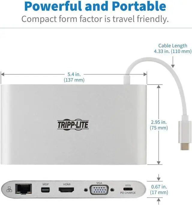 Alt view image 5 of 7 - TRIPP LITE USB 3.1 Gen 1 USB-C Docking Station with USB-A, HDMI, VGA, mDP, Gigabit Ethernet, Mem Card, 3.5mm & USB-C PD Charging, USB C, USB Type C, USB Type-C (U442-DOCK1)