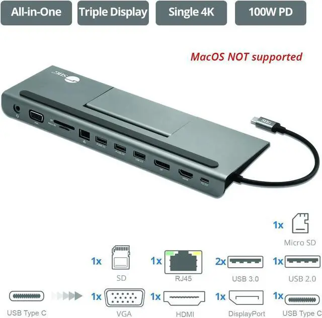 Alt view image 5 of 7 - SIIG 10 Ports 150W Charging Station and USB-C Video LAN Docking Station PD 100W