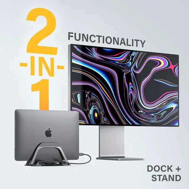 Alt view image 2 of 7 - ALOGIC Bolt Plus USB C Laptop Docking Station w/ Stand, 10-in-1 4K Dual Monitor Dock w/ 2 HDMI, 3 USB, SD/TF, 100W Charging, Gigabit Ethernet, 3.5mm Audio, Aluminum Stand for MacBook, Windows Laptop