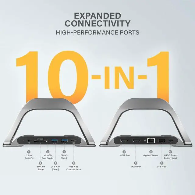 Alt view image 3 of 7 - ALOGIC Bolt Plus USB C Laptop Docking Station w/ Stand, 10-in-1 4K Dual Monitor Dock w/ 2 HDMI, 3 USB, SD/TF, 100W Charging, Gigabit Ethernet, 3.5mm Audio, Aluminum Stand for MacBook, Windows Laptop