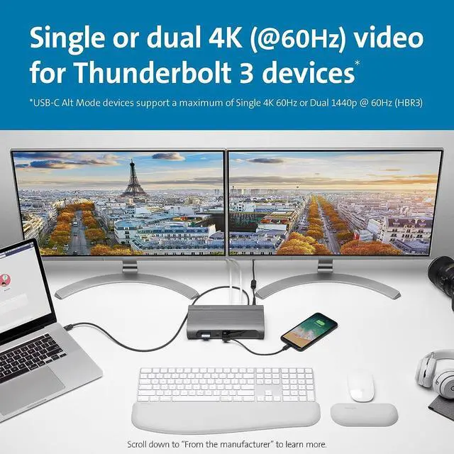 Alt view image 3 of 7 - Kensington SD5600T 14-in-1 Thunderbolt 3 Dock USB-C - Compatible with Thunderbolt 4, Mac and Windows, 96W Charging, Dual 4K@60Hz, 40Gbps Transfer Speeds, HDMI 2.0 and DisplayPort, Ethernet (K34009US)